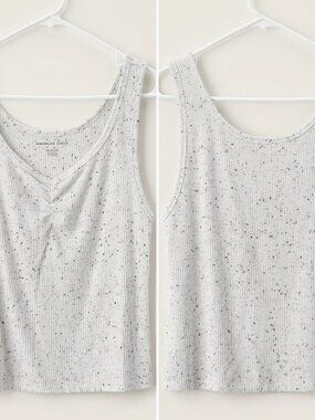 American Eagle White Cropped Cinch-Front Ribbed Tank Top